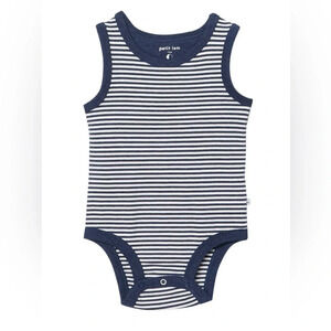 PETIT LEM Essentials Navy Stripe Print Organic Cotton Tank Bodysuit, NB, NWT​